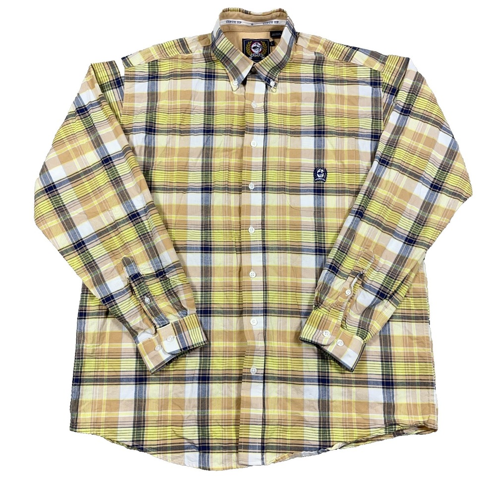 Cinch Shirt Men Large Yellow Plaid‎ Button Up Western Cowboy Oxford Cloth Pocket